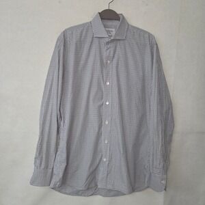 Ledbury Dress Shirt Men Slim Fit Gingham Check Size 17 Long Sleeve Spread Collar